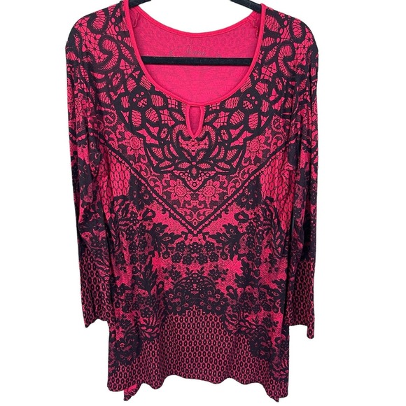 Soma Sleep Shirt Womens Large Red Lace Print Nightgown Loungewear Soft Rayon - Picture 1 of 10